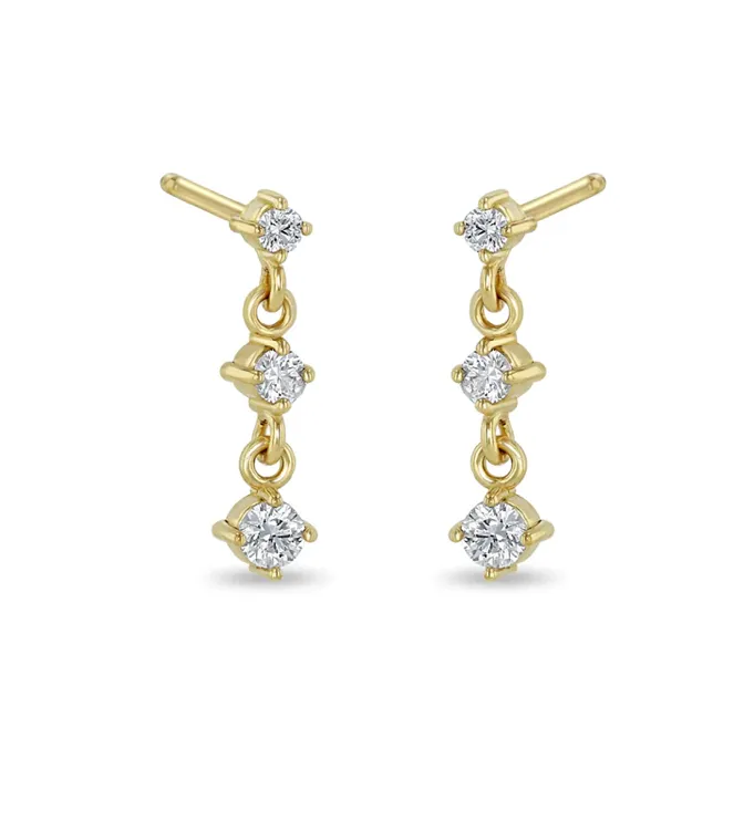 14K 3 LINKED GRADUATED PRONG DIAMOND DROP EARRINGS Zo Chicco Earrings