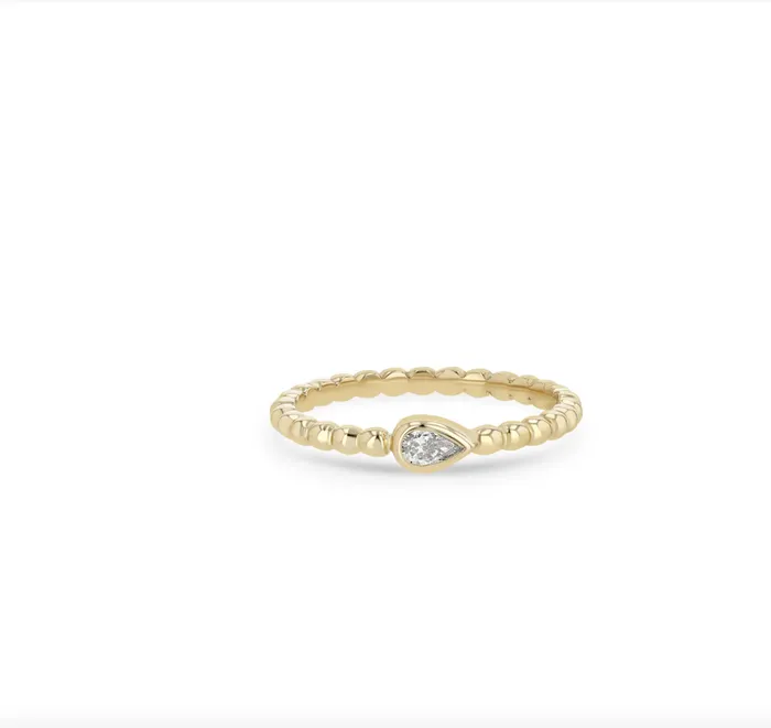 14K HORIZONTAL PEAR DIAMOND BEADED RING Zo Chicco Rings