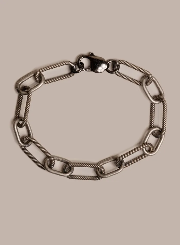 925 Oxidized Sterling Silver Chunky Textured Cable Chain Mens Bracelet WE ARE ALL SMITH Mens Jewelry Clothing Bracelets