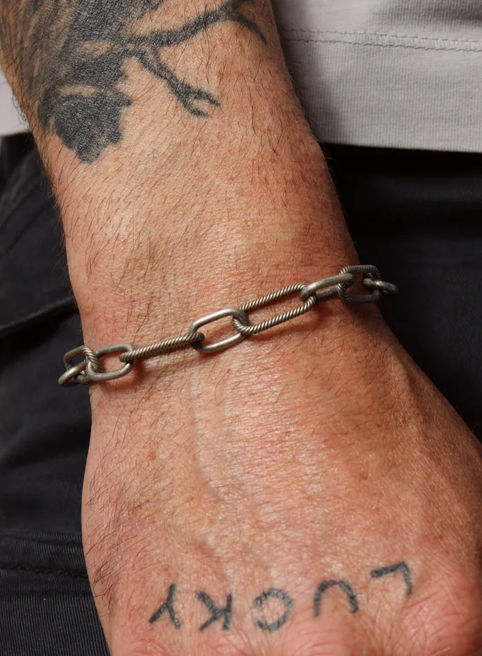 925 Oxidized Sterling Silver Chunky Textured Cable Chain Mens Bracelet WE ARE ALL SMITH Mens Jewelry Clothing Bracelets