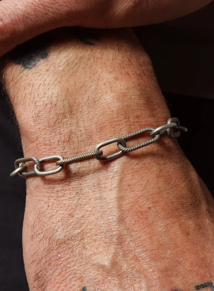 925 Oxidized Sterling Silver Chunky Textured Cable Chain Mens Bracelet WE ARE ALL SMITH Mens Jewelry Clothing Bracelets