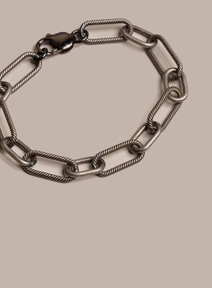 925 Oxidized Sterling Silver Chunky Textured Cable Chain Mens Bracelet WE ARE ALL SMITH Mens Jewelry Clothing Bracelets