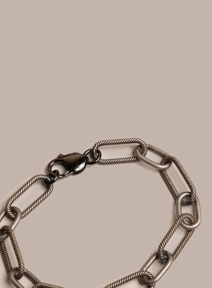 925 Oxidized Sterling Silver Chunky Textured Cable Chain Mens Bracelet WE ARE ALL SMITH Mens Jewelry Clothing Bracelets
