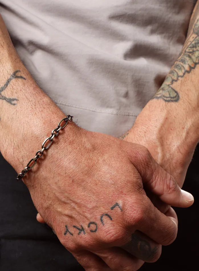 925 Sterling Silver and Black Titanium Chain Bracelet for Men WE ARE ALL SMITH Mens Jewelry Clothing Bracelets