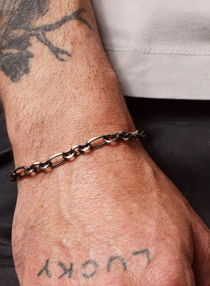 925 Sterling Silver and Black Titanium Chain Bracelet for Men WE ARE ALL SMITH Mens Jewelry Clothing Bracelets