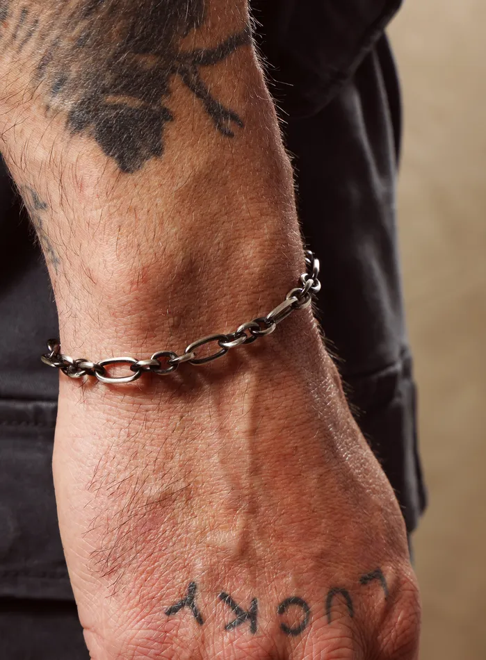 925 Sterling Silver and Black Titanium Chain Bracelet for Men WE ARE ALL SMITH Mens Jewelry Clothing Bracelets