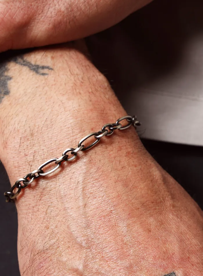 925 Sterling Silver and Black Titanium Chain Bracelet for Men WE ARE ALL SMITH Mens Jewelry Clothing Bracelets