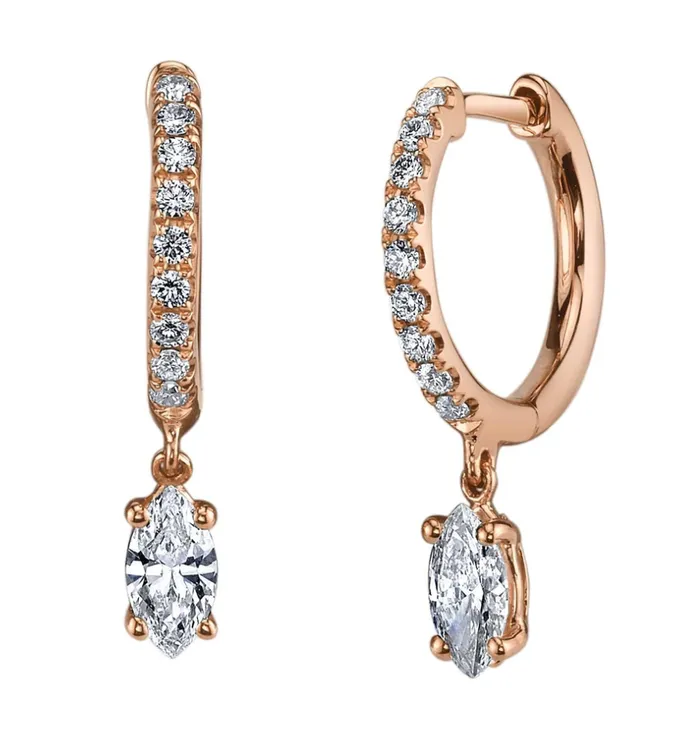 Anita Ko Earrings DIAMOND HUGGIES WITH MARQUIS DIAMOND DROP