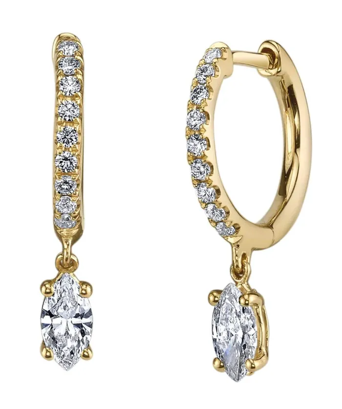 Anita Ko Earrings DIAMOND HUGGIES WITH MARQUIS DIAMOND DROP