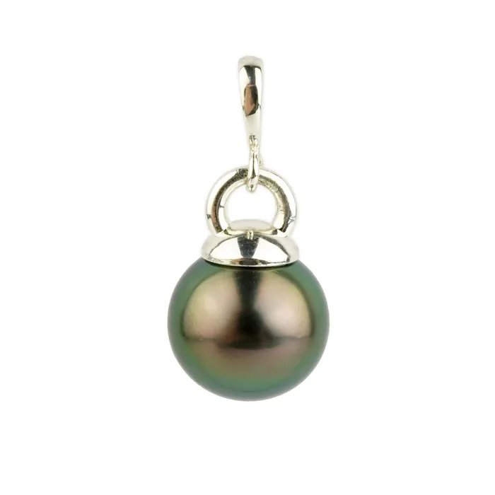 Aubergine Peacock 10mm Tahitian Pearl Mareva Pendant on Sterling Silver Kamoka Pearl Necklaces Aubergine Peacock 10mm Tahitian Pearl Mareva Pendant on Sterling Silver Kamoka Pearl Necklaces