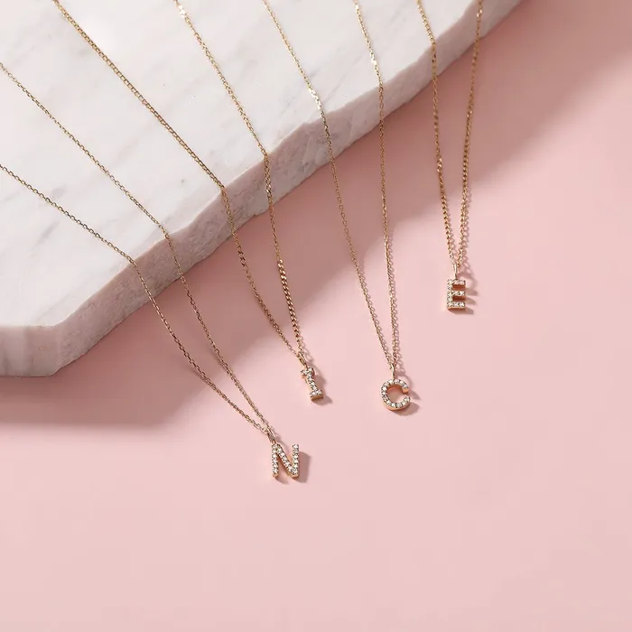 AURELIE GI Charm Necklaces I Diamond Initial Charm