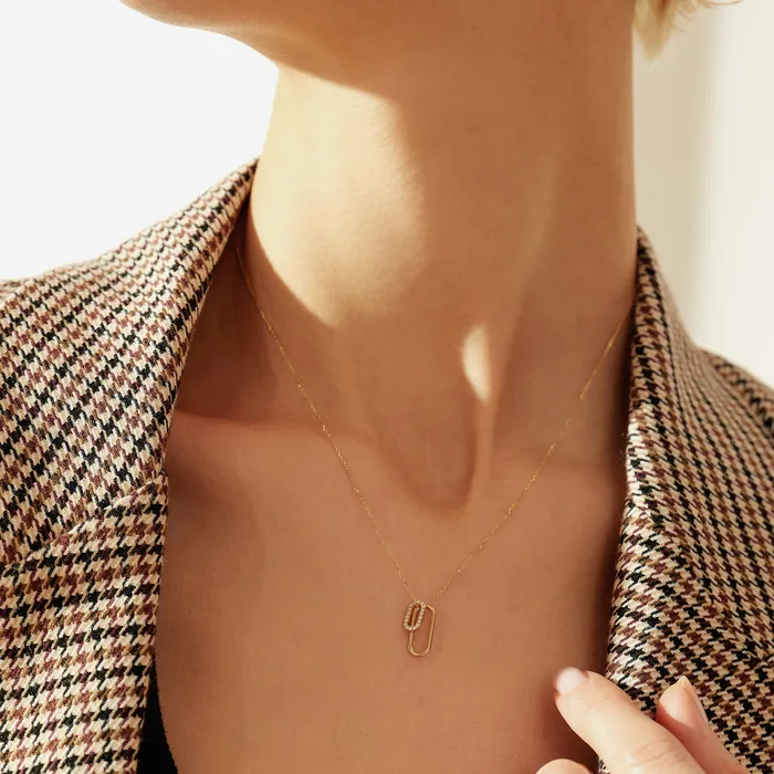 AURELIE GI Charm Necklaces LOUISA Single Diamond Paper Clip Charm