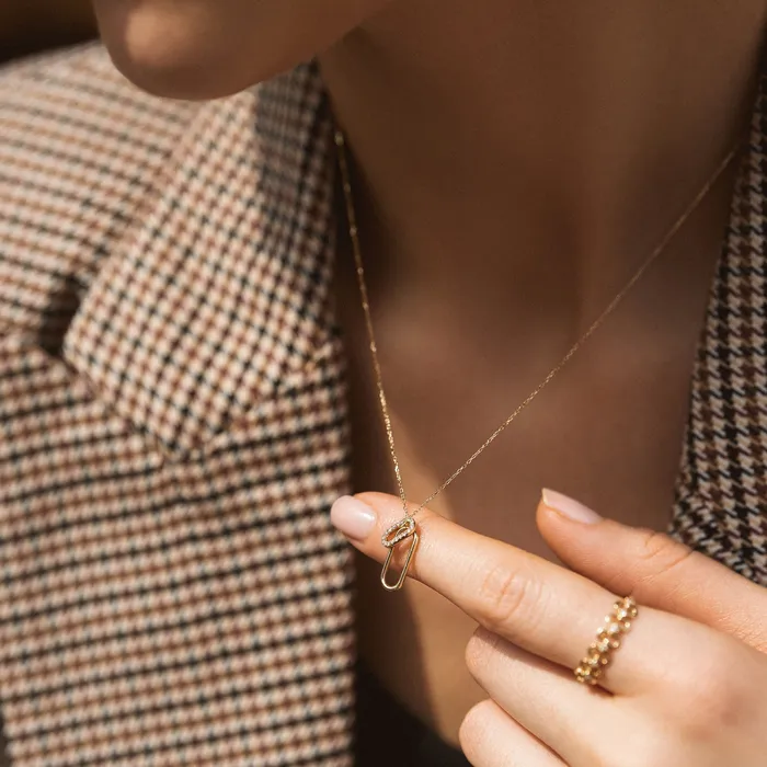 AURELIE GI Charm Necklaces LOUISA Single Diamond Paper Clip Charm