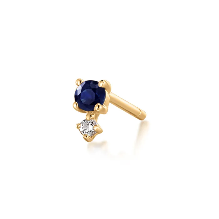 AURELIE GI Earrings SEPTEMBER Blue and White Sapphire Stud Earring