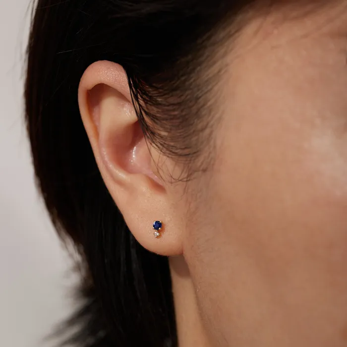 AURELIE GI Earrings SEPTEMBER Blue and White Sapphire Stud Earring