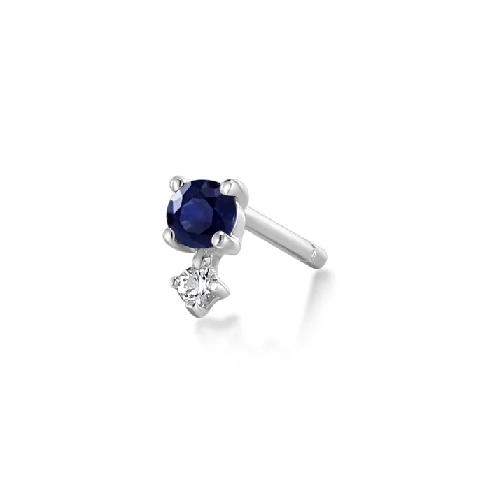 AURELIE GI Earrings SEPTEMBER Blue and White Sapphire Stud Earring