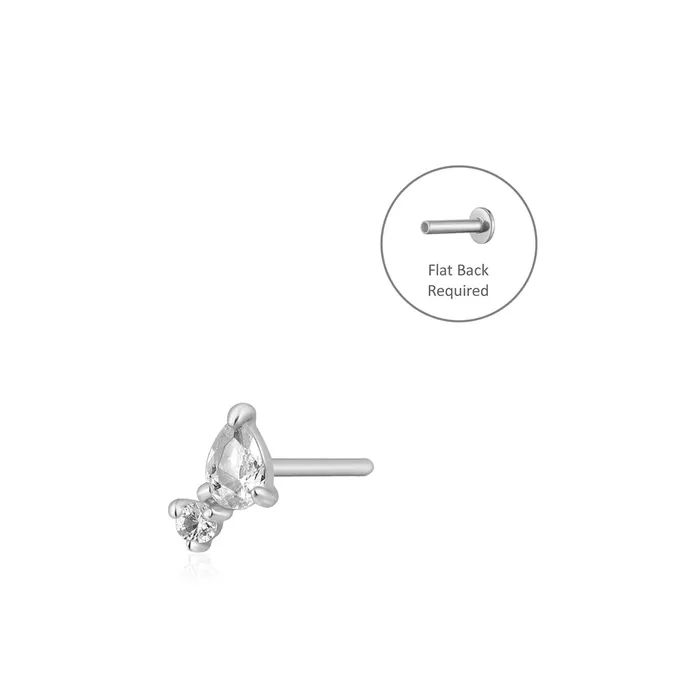 AURELIE GI Earrings THEA Pear and Round White Sapphire Threadless Flatback Earring