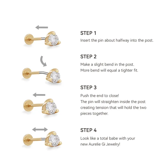 AURELIE GI Earrings THEA Pear and Round White Sapphire Threadless Flatback Earring