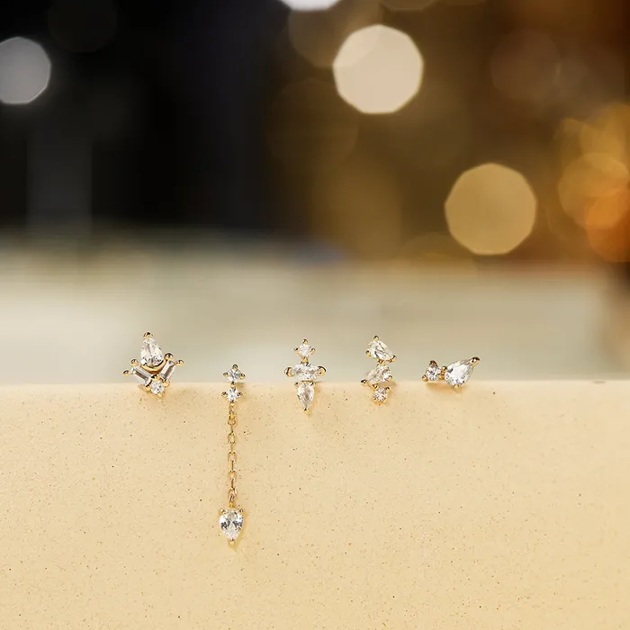 AURELIE GI Earrings THEA Pear and Round White Sapphire Threadless Flatback Earring