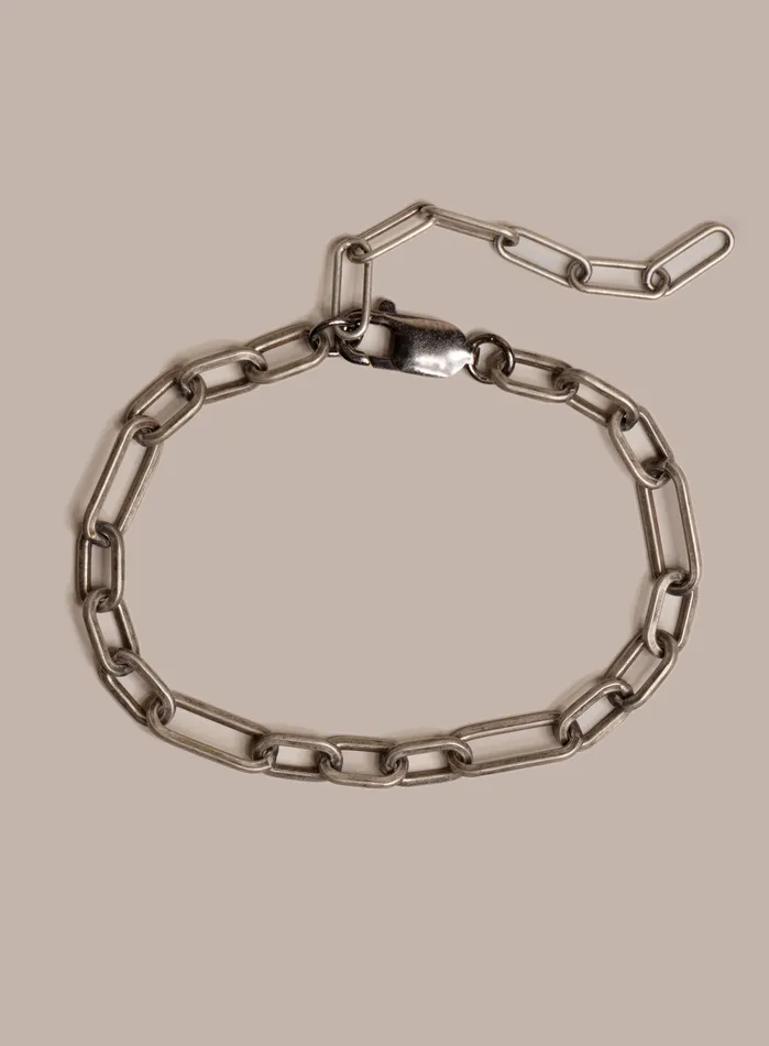 Bracelets 925 Oxidized Sterling Silver Wide Oval Cable Mens Chain Bracelet WE ARE ALL SMITH Mens Jewelry Clothing
