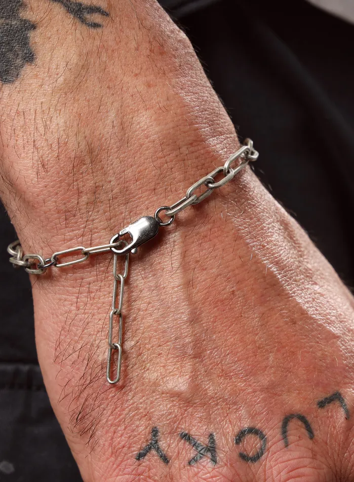 Bracelets 925 Oxidized Sterling Silver Wide Oval Cable Mens Chain Bracelet WE ARE ALL SMITH Mens Jewelry Clothing
