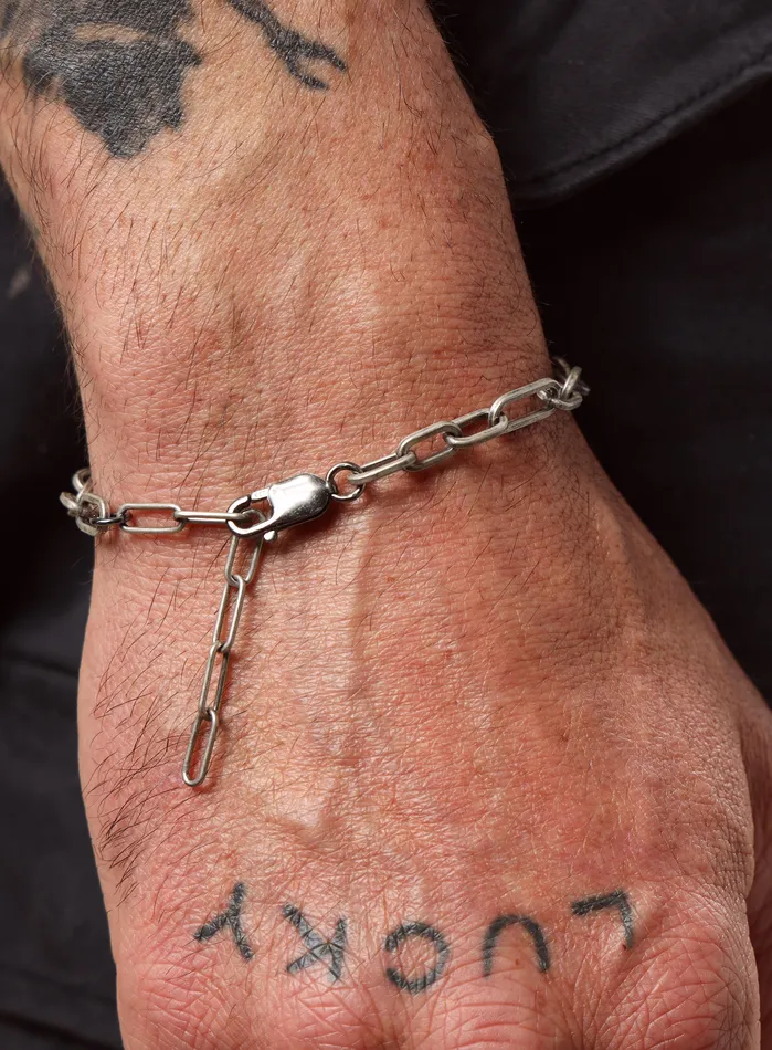 Bracelets 925 Oxidized Sterling Silver Wide Oval Cable Mens Chain Bracelet WE ARE ALL SMITH Mens Jewelry Clothing