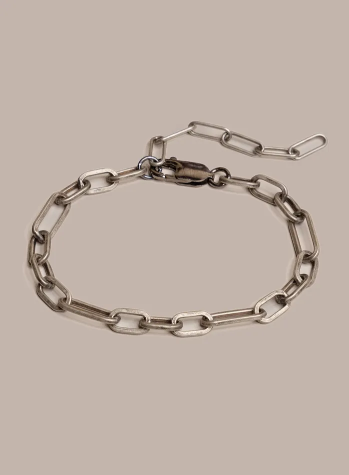 Bracelets 925 Oxidized Sterling Silver Wide Oval Cable Mens Chain Bracelet WE ARE ALL SMITH Mens Jewelry Clothing