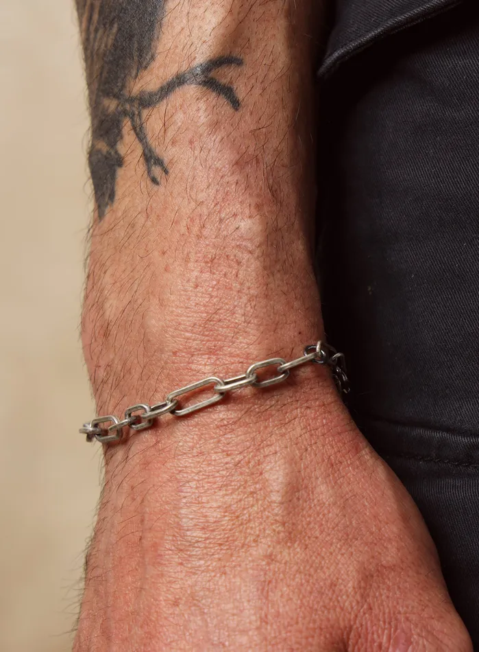 Bracelets 925 Oxidized Sterling Silver Wide Oval Cable Mens Chain Bracelet WE ARE ALL SMITH Mens Jewelry Clothing
