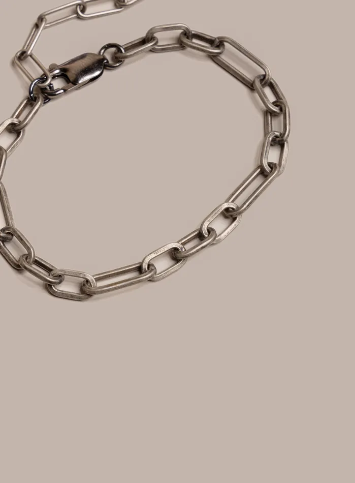 Bracelets 925 Oxidized Sterling Silver Wide Oval Cable Mens Chain Bracelet WE ARE ALL SMITH Mens Jewelry Clothing