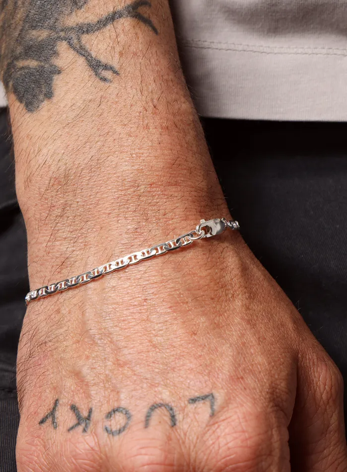 Bracelets 925 Sterling Silver Flat Anchor Chain Mens Bracelet WE ARE ALL SMITH Mens Jewelry Clothing