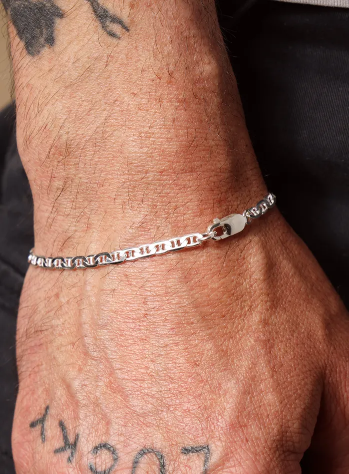 Bracelets 925 Sterling Silver Flat Anchor Chain Mens Bracelet WE ARE ALL SMITH Mens Jewelry Clothing