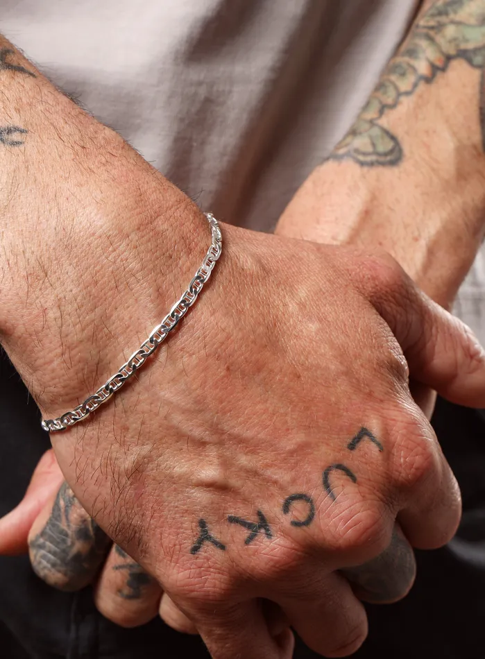 Bracelets 925 Sterling Silver Flat Anchor Chain Mens Bracelet WE ARE ALL SMITH Mens Jewelry Clothing