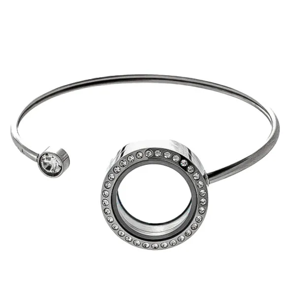 Bracelets JE0002 Glass Locket Bracelet Twist Off 30mm Round Rhinestone Stainless Steel Bracelets JE0002 Glass Locket Bracelet Twist Off 30mm Round Rhinestone Stainless Steel