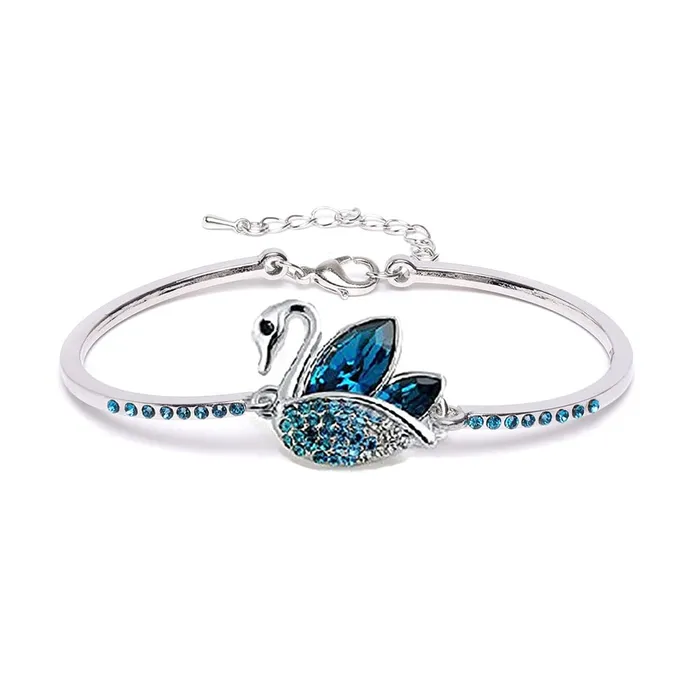 Bracelets Kairangi Kairangi Bracelet for Women and Girls Blue Crystal Swan Shaped Silver Toned Crystal Bracelet for Girls Birthday Gift for Girls and Women Anniversary Gift for Wife
