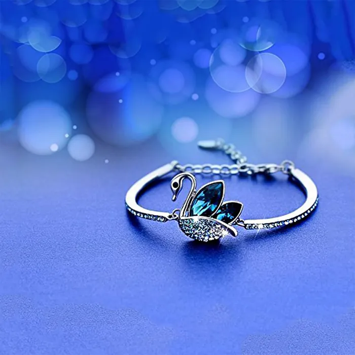 Bracelets Kairangi Kairangi Bracelet for Women and Girls Blue Crystal Swan Shaped Silver Toned Crystal Bracelet for Girls Birthday Gift for Girls and Women Anniversary Gift for Wife