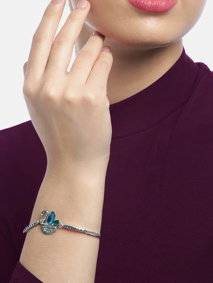 Bracelets Kairangi Kairangi Bracelet for Women and Girls Blue Crystal Swan Shaped Silver Toned Crystal Bracelet for Girls Birthday Gift for Girls and Women Anniversary Gift for Wife