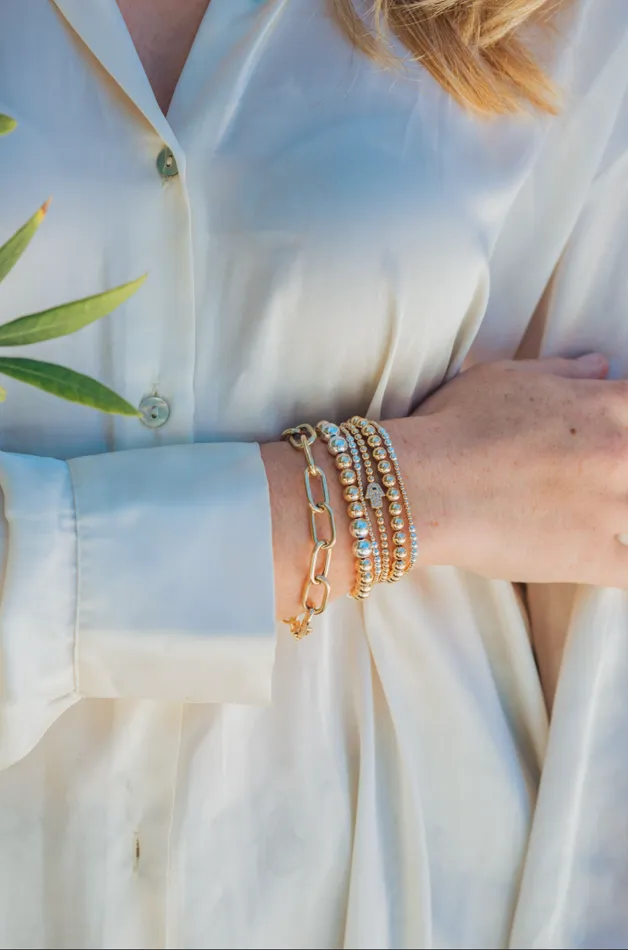 Bracelets Karen Lazar 6mm Yellow Gold Filled Bracelet With 7mm Sterling Silver Bracelets Karen Lazar 6mm Yellow Gold Filled Bracelet With 7mm Sterling Silver