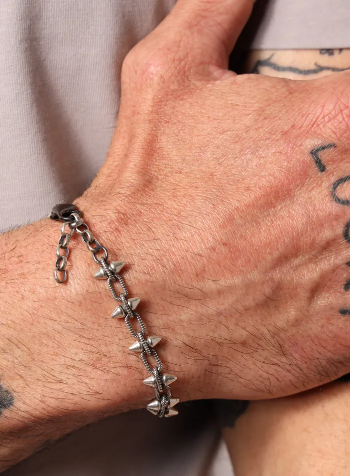 Bracelets WE ARE ALL SMITH Mens Jewelry Clothing 925 Oxidized Sterling Silver MultiSpike Chain Bracelet for Men