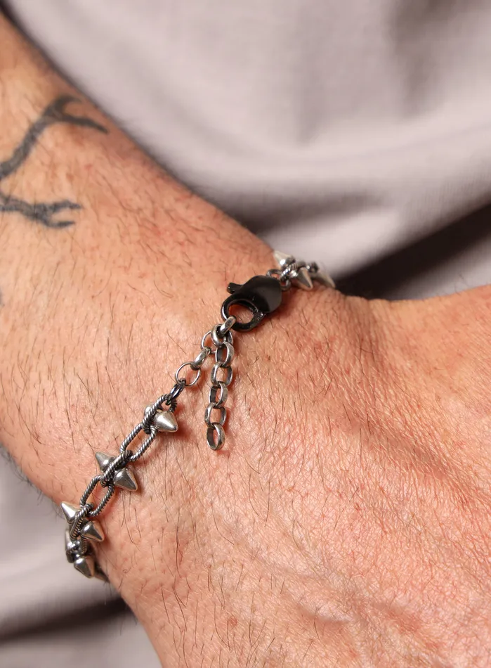 Bracelets WE ARE ALL SMITH Mens Jewelry Clothing 925 Oxidized Sterling Silver MultiSpike Chain Bracelet for Men