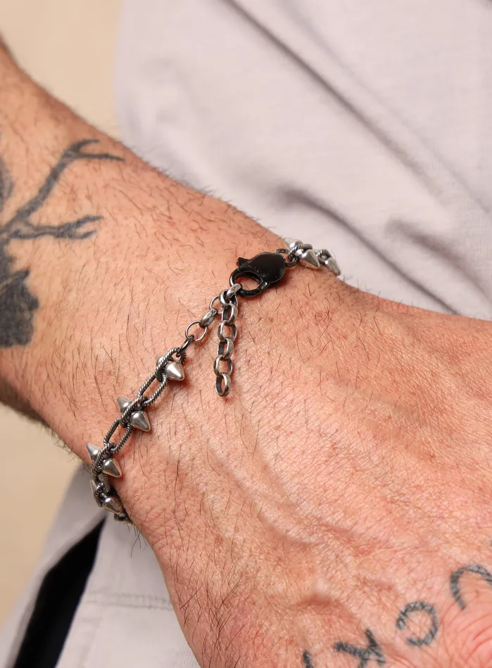 Bracelets WE ARE ALL SMITH Mens Jewelry Clothing 925 Oxidized Sterling Silver MultiSpike Chain Bracelet for Men
