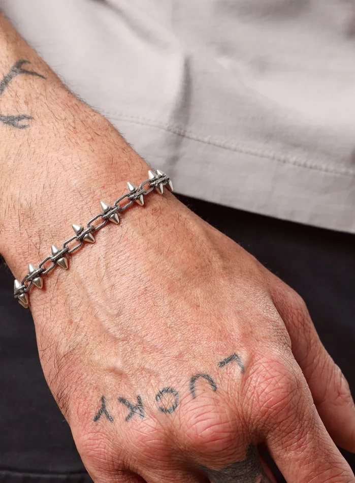 Bracelets WE ARE ALL SMITH Mens Jewelry Clothing 925 Oxidized Sterling Silver MultiSpike Chain Bracelet for Men