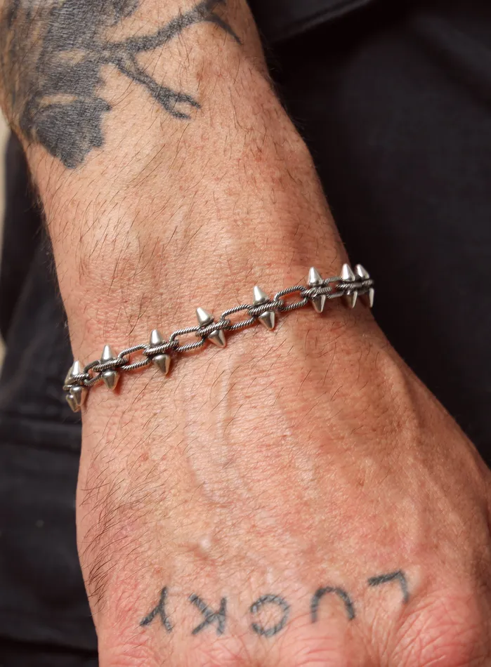 Bracelets WE ARE ALL SMITH Mens Jewelry Clothing 925 Oxidized Sterling Silver MultiSpike Chain Bracelet for Men