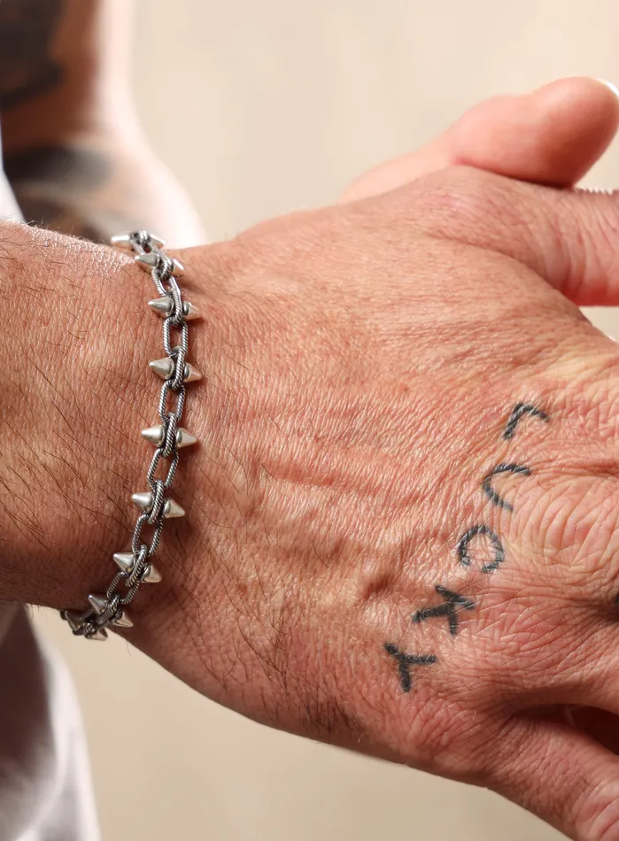Bracelets WE ARE ALL SMITH Mens Jewelry Clothing 925 Oxidized Sterling Silver MultiSpike Chain Bracelet for Men