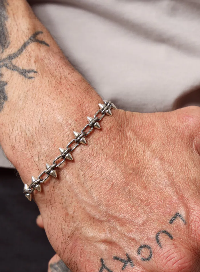 Bracelets WE ARE ALL SMITH Mens Jewelry Clothing 925 Oxidized Sterling Silver MultiSpike Chain Bracelet for Men