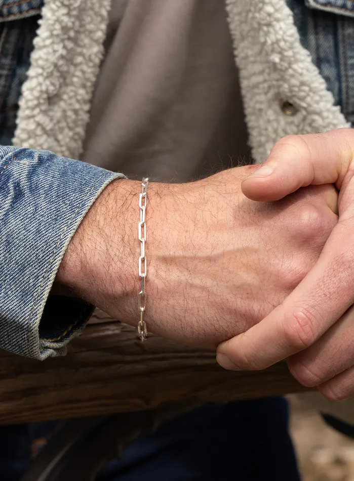 Bracelets WE ARE ALL SMITH Mens Jewelry Clothing 925 Sterling Silver Elongated Cable Chain Bracelet for Men Bracelets WE ARE ALL SMITH Mens Jewelry Clothing 925 Sterling Silver Elongated Cable Chain Bracelet for Men