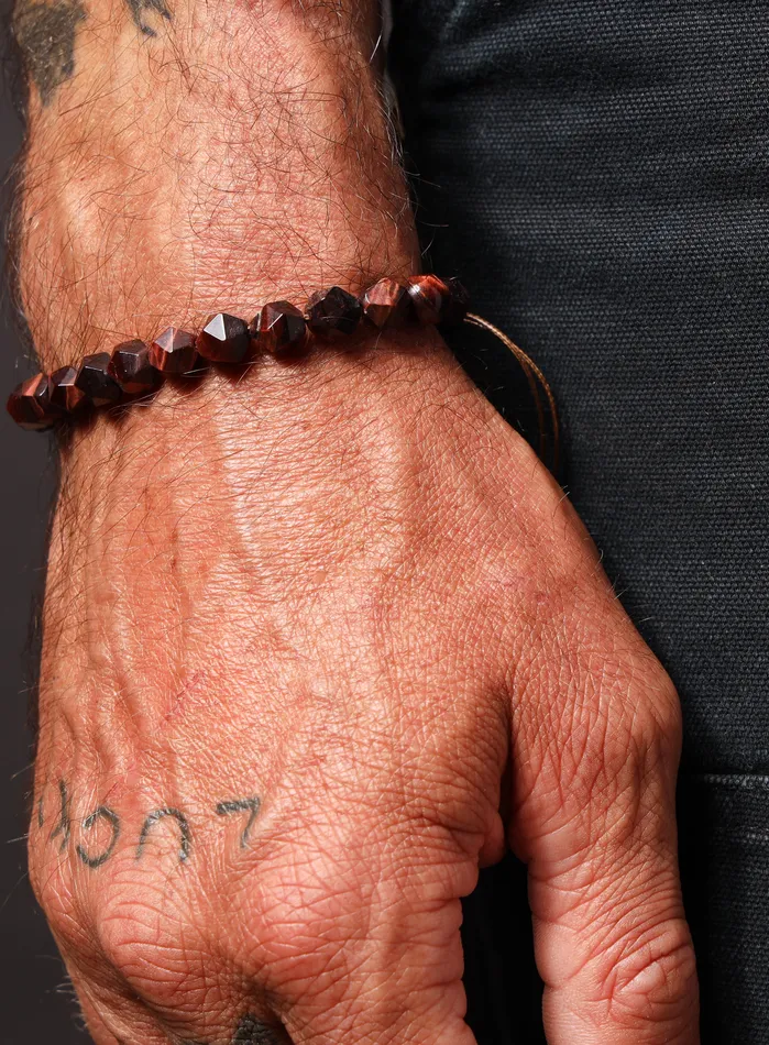 Bracelets WE ARE ALL SMITH Mens Jewelry Clothing Brown Tiger Eye and Gold Bead Bracelet for Men