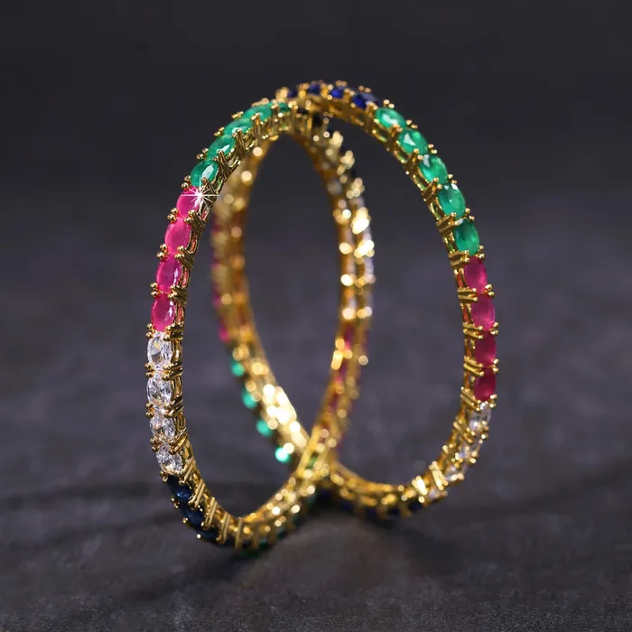 Bracelets Yellow Chimes Elegant Multicolor ADAmerican Diamond Studded 18k Gold Plated Classic 2 PCs Handcrafted Bangles Set for Women Girls 28 Yellow Chimes