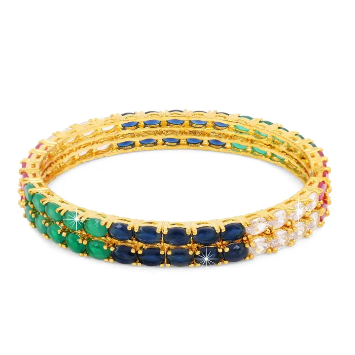 Bracelets Yellow Chimes Elegant Multicolor ADAmerican Diamond Studded 18k Gold Plated Classic 2 PCs Handcrafted Bangles Set for Women Girls 28 Yellow Chimes