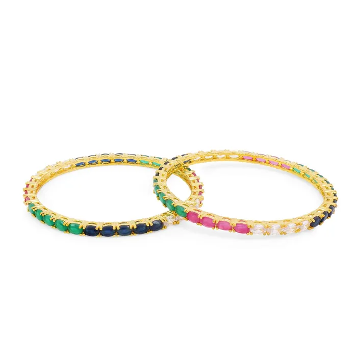 Bracelets Yellow Chimes Elegant Multicolor ADAmerican Diamond Studded 18k Gold Plated Classic 2 PCs Handcrafted Bangles Set for Women Girls 28 Yellow Chimes