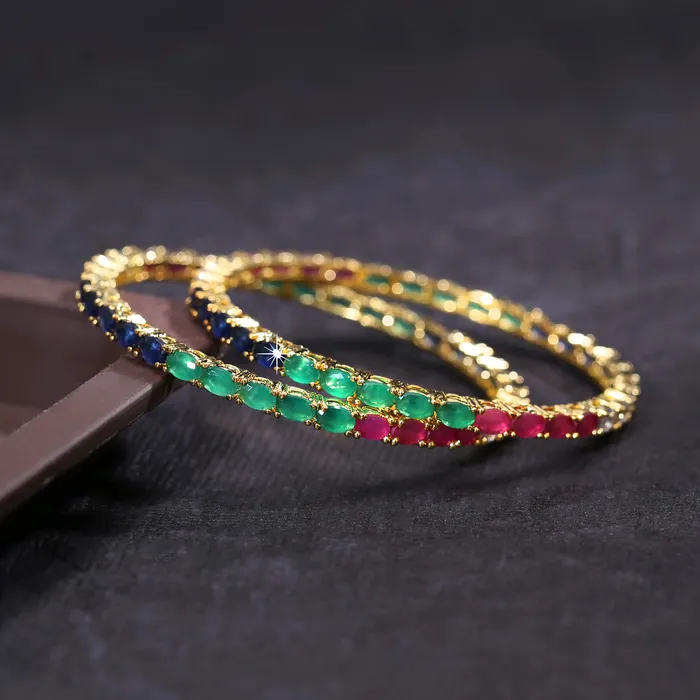 Bracelets Yellow Chimes Elegant Multicolor ADAmerican Diamond Studded 18k Gold Plated Classic 2 PCs Handcrafted Bangles Set for Women Girls 28 Yellow Chimes